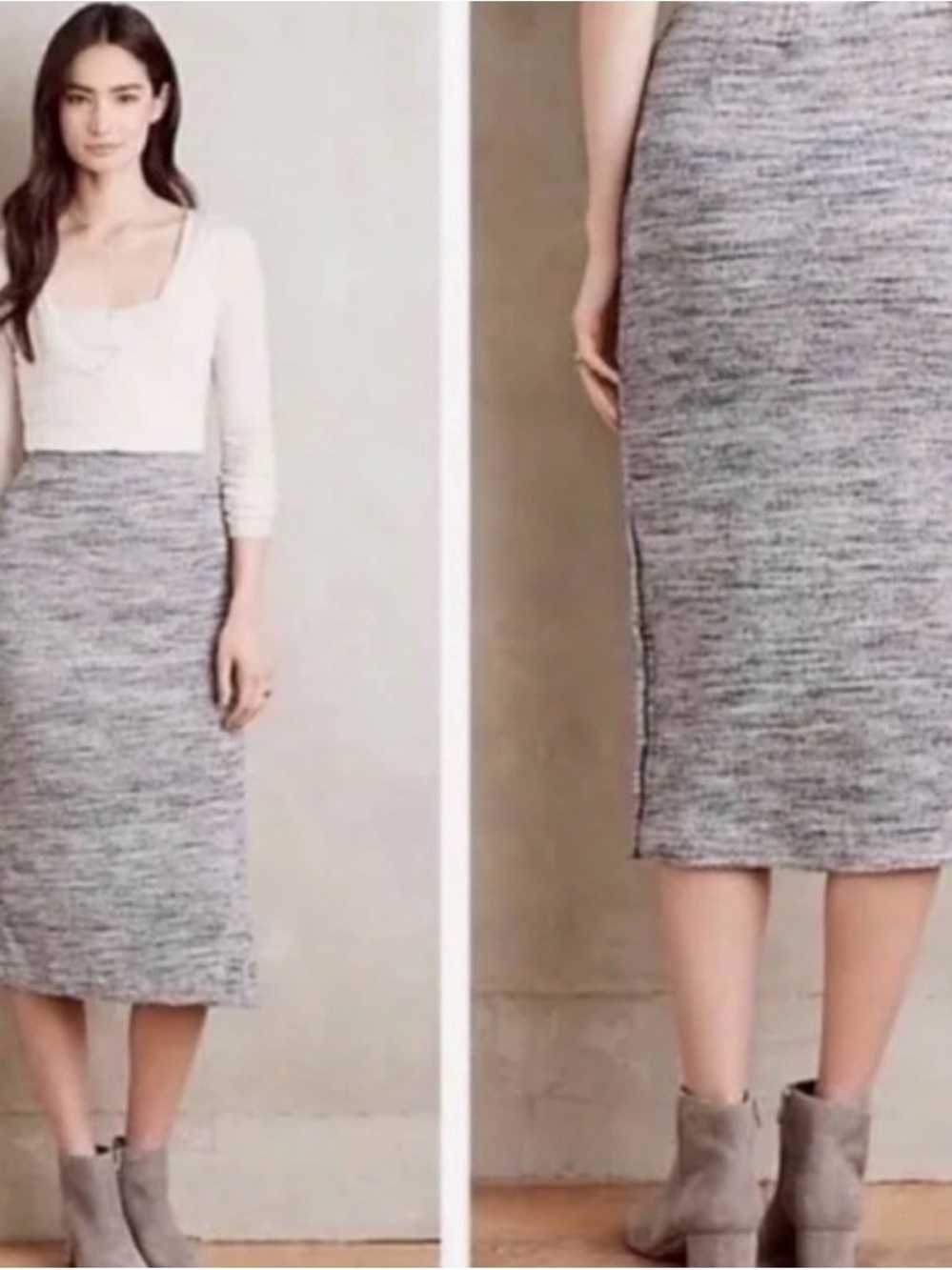 Anthropologie Maeve Sweater Pencil Skirt with Buttons in Grey Size S Poetcore